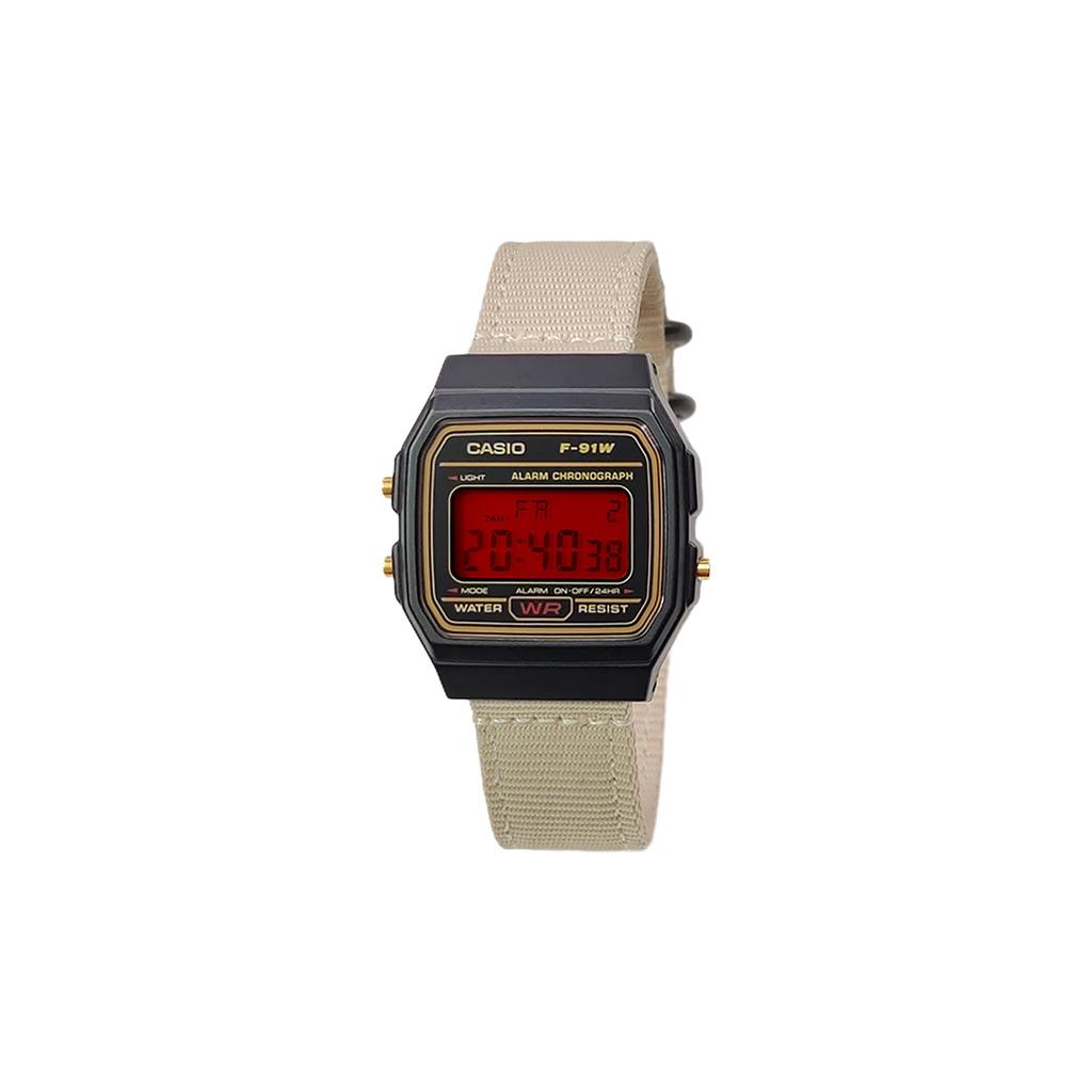 CASIO Custom Collection Quartz Movement Nylon Strap Watch Men's Watches Black Dial F-91WG-9(Watch5--)
