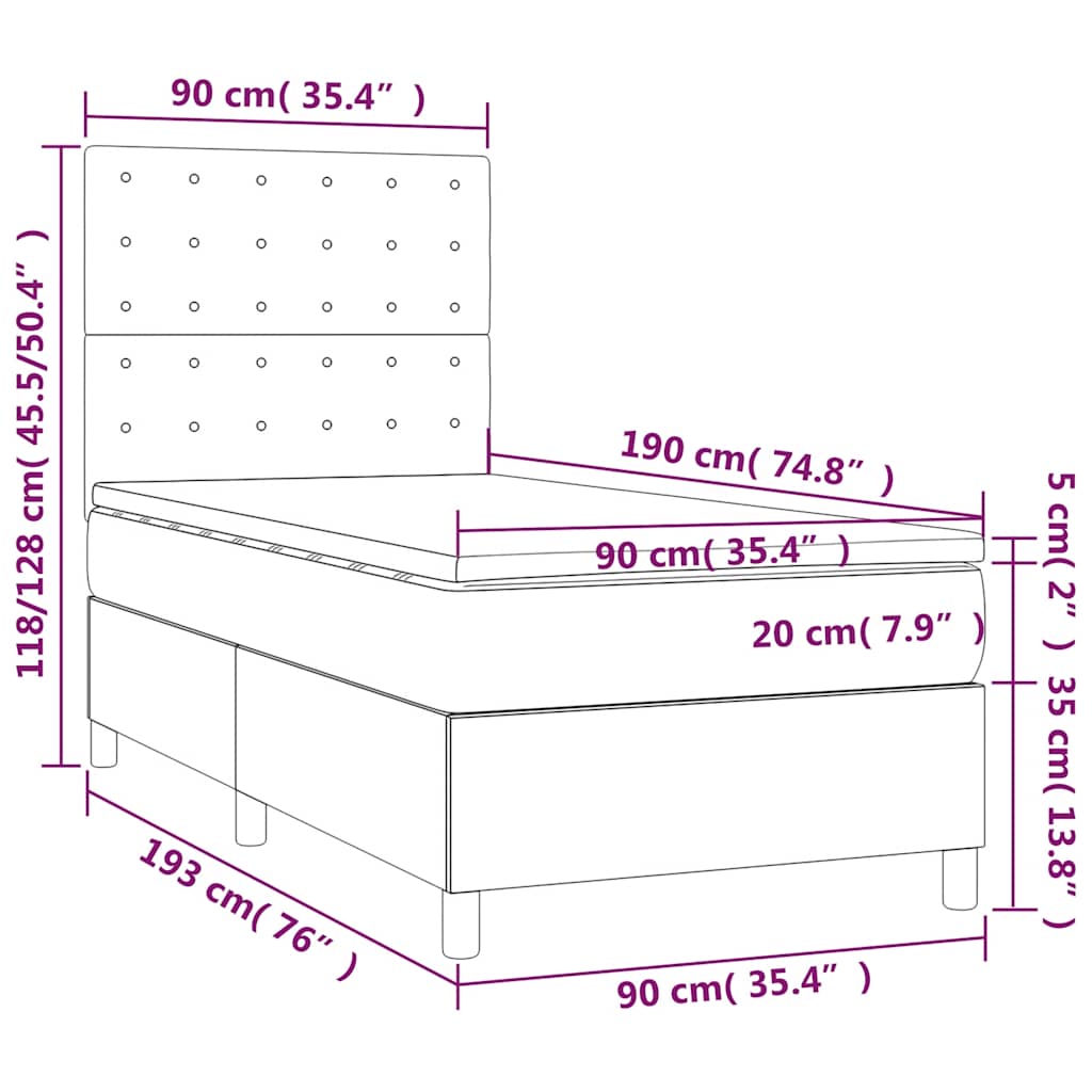 Box Spring Bed with Mattress Dark Blue 90x190 cm Velvet
