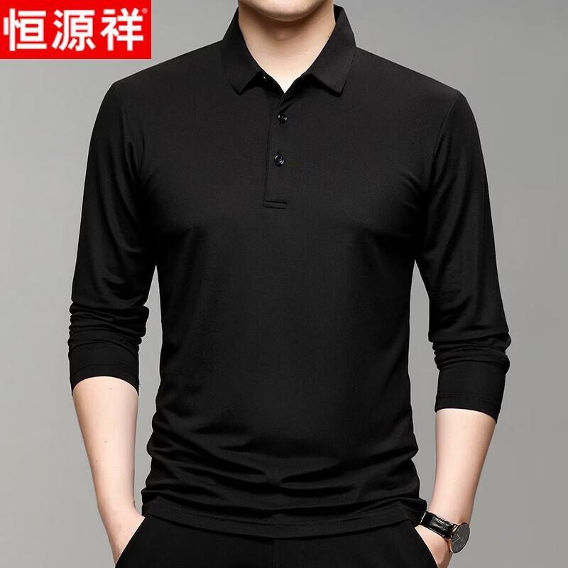 Hengyuanxiang Men's Business Casual Long Sleeve Polo Shirt