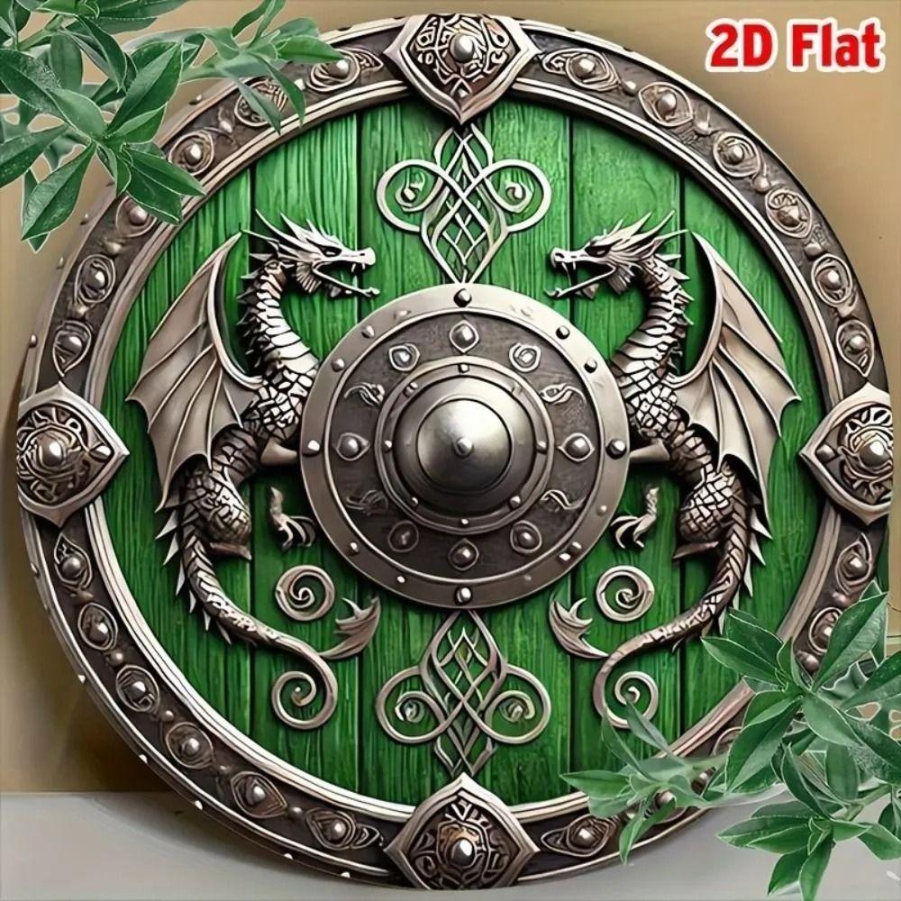 Round Metal Poster, Retro Embossed Viking Shields, Home & Garage Decor