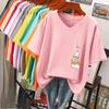 Short-sleeved T-shirt for Women, Large Size, Loose and Slimming, Printed V-neck Top
