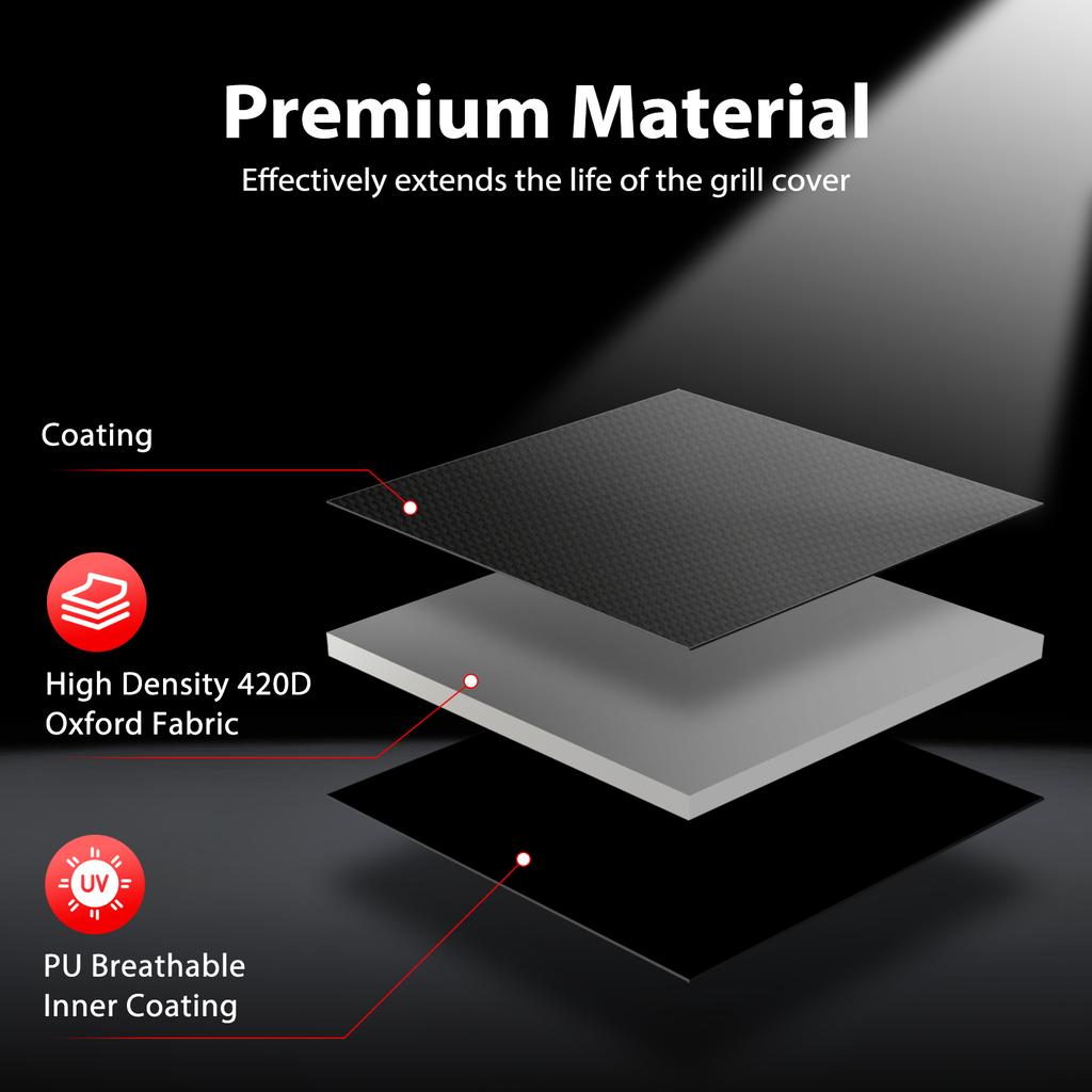 [Tc-420D Red Line Bbq Cover] Topcrown Outdoor Barbecue Grill Cover, Uv-Resistant 420D Oxford Cloth Material, Windproof Design with Adjustable Straps
