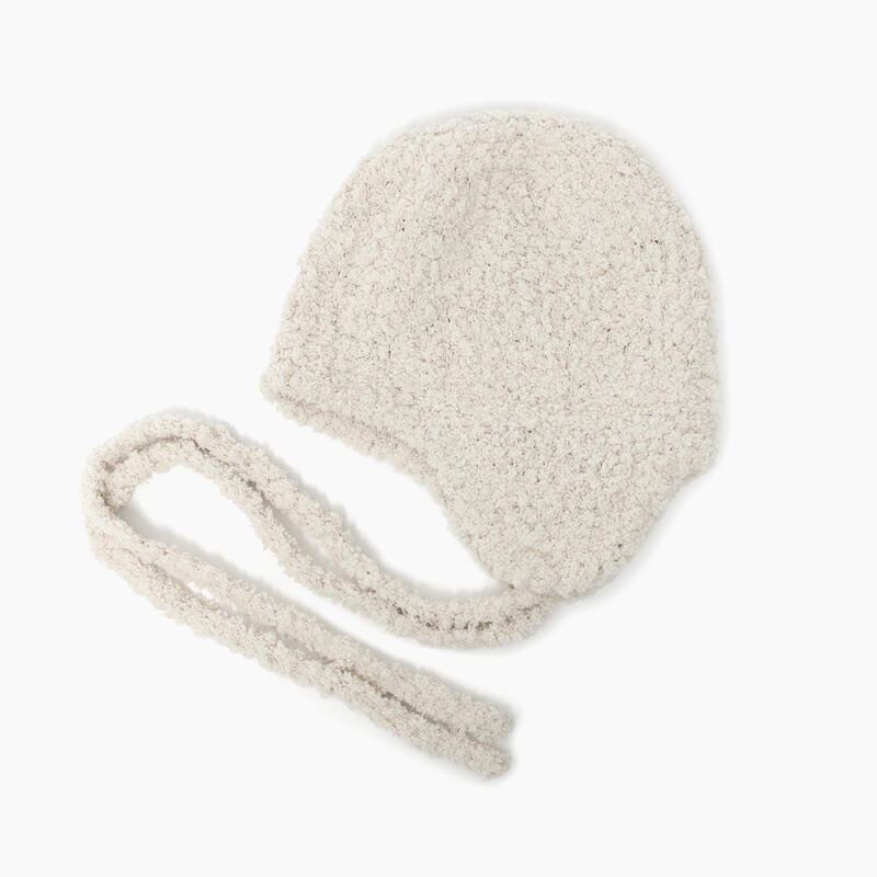 Women s Winter Poggle Balaclava Ribbon Strap Beanie ivory