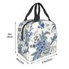 Chinoiserie Insulated Lunch Bag Blue and White Outdoor Bule Birds Flowers Reusable Waterproof Thermal Bento Bag for Work School