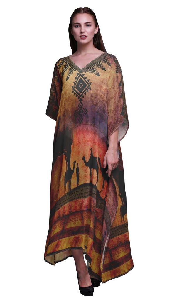 Phagun Camel Mughal Beach Kaftan Bikini Cover Up Womena    S Maxi Dress Long