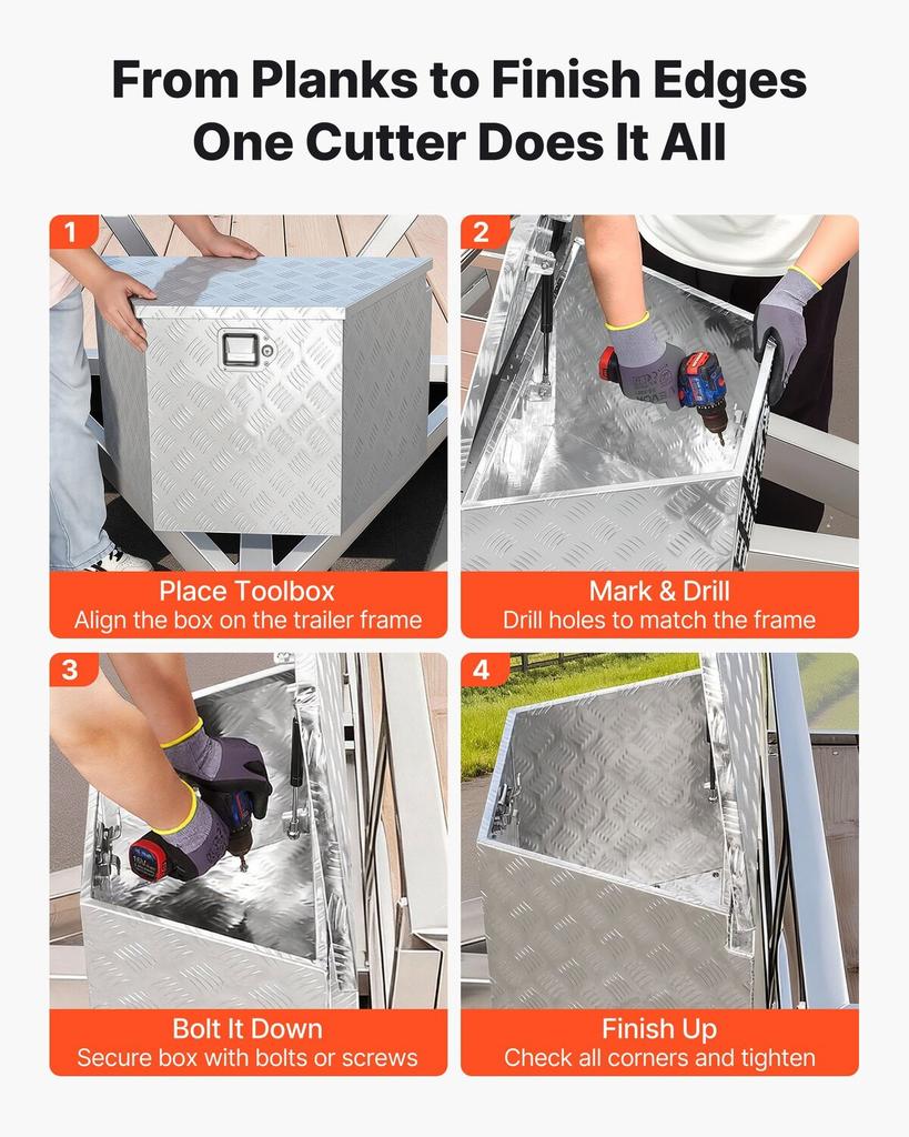 Trailer Tongue Box, 838 x 483 x 457 mm Aluminum Trailer Tongue Tool Box, Heavy Duty Storage Organizer with Lock & Keys, Utility Tool Chest for Pickup
