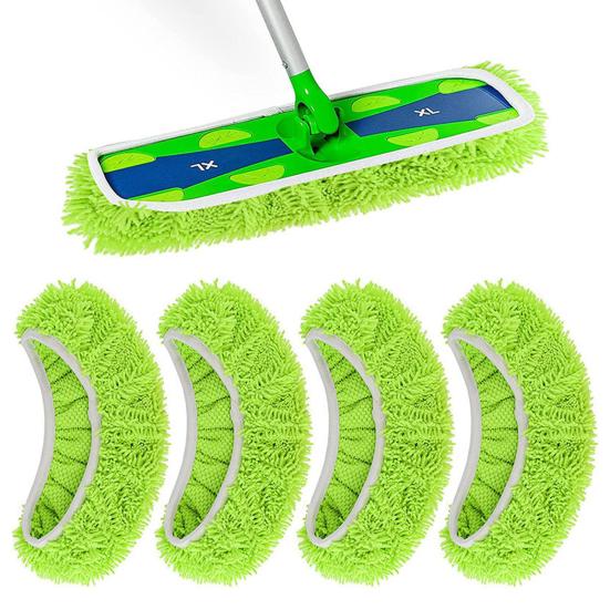Yousheng Lot de 4 housses de balai pour petites et grandes planches, garniture élastique, nettoyage en profondeur, tampons de balai lavables et réutilisables pour Swiffer