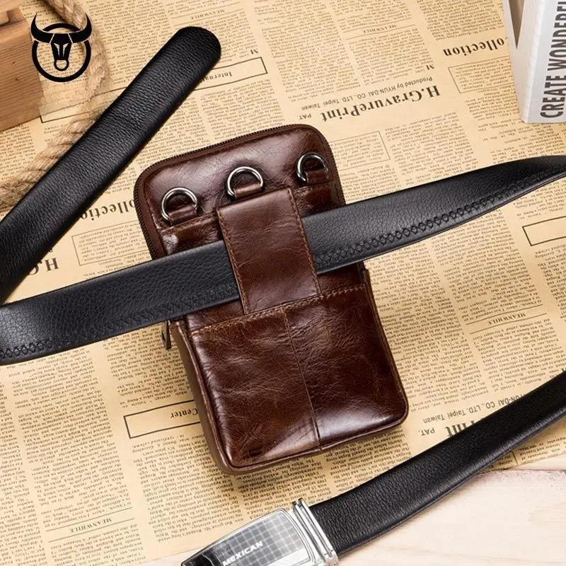 100% Genuine Leather Men's Shoulder Bag, Crossbody Bag, Phone Waist Bag, Wear-resistant