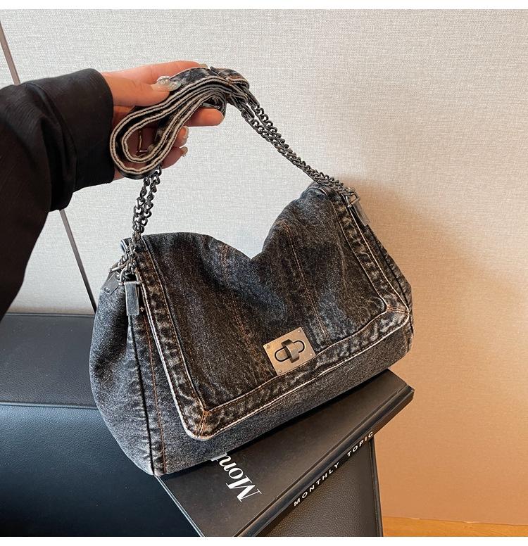 Denim Bag Women's 2025 Summer New Fashion Chain Bag Large Capacity Tote Bag Shoulder Messenger Bag