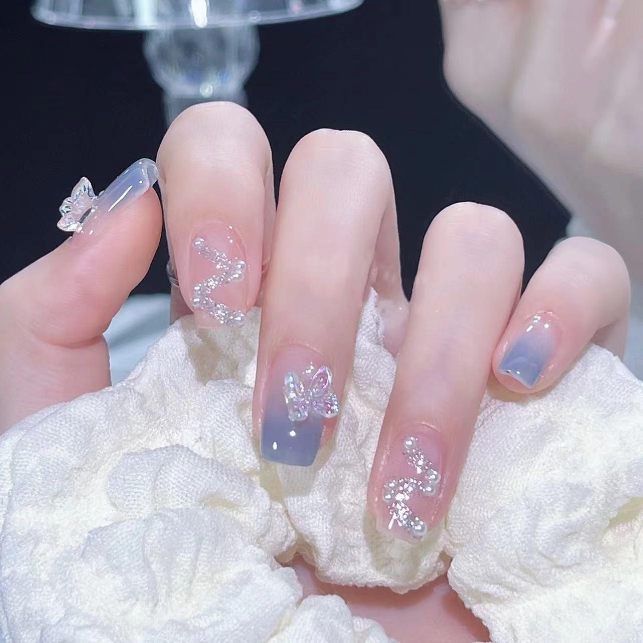 

Fairy Ice Blue Butterfly Nail Stickers - Wearable Gentle Manicure Tips