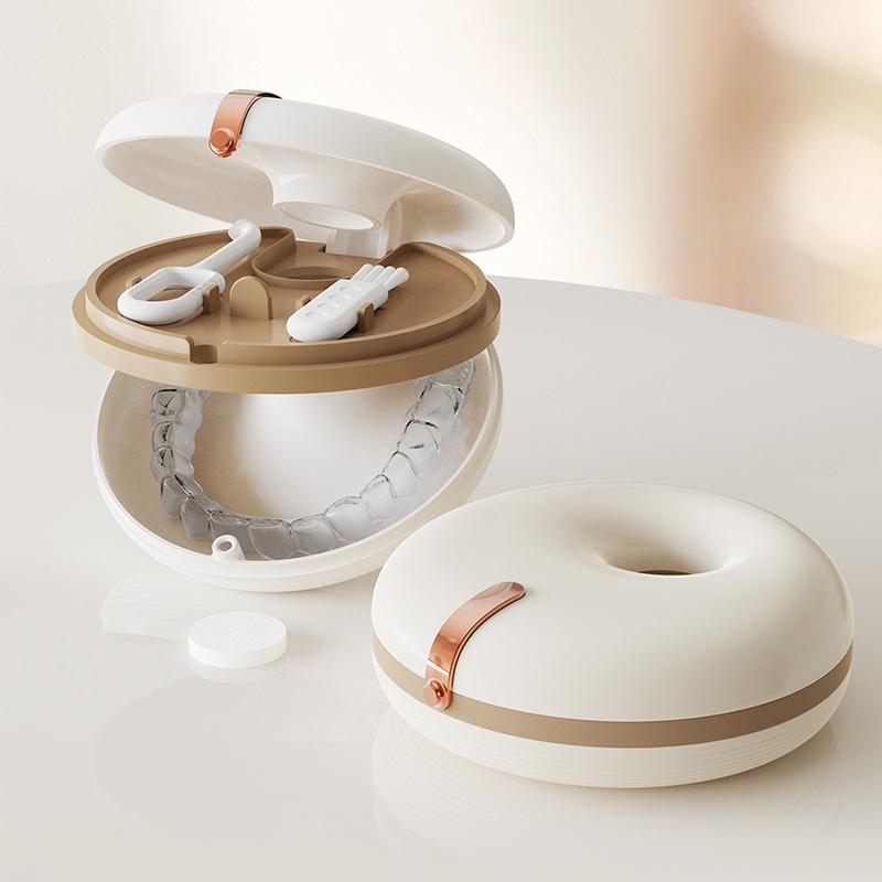 2 Layers Invisible Braces Box Doughnut Design Portable Orthodontic Retainer Case Simple Style Remover Chewies Denture Box