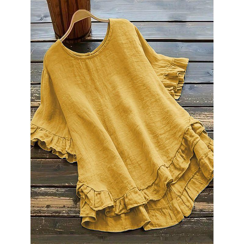 round Neck Solid Color Button Top for Women Women Solid Button Top
