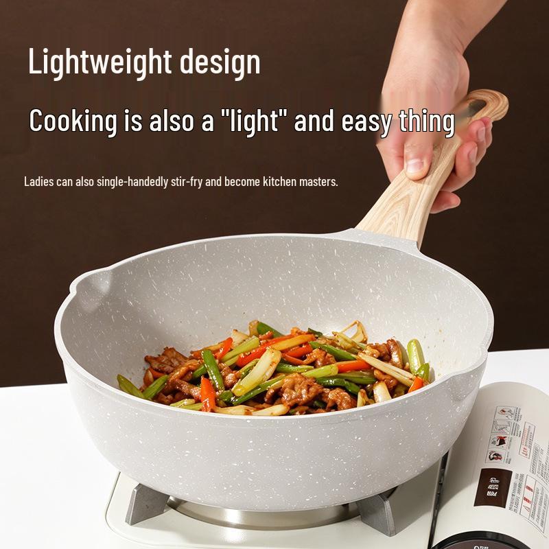 Creative Wooden Handle Maifan Stone Deep Frying Pan - Portable, High-Appearance Kitchen Flat Pan