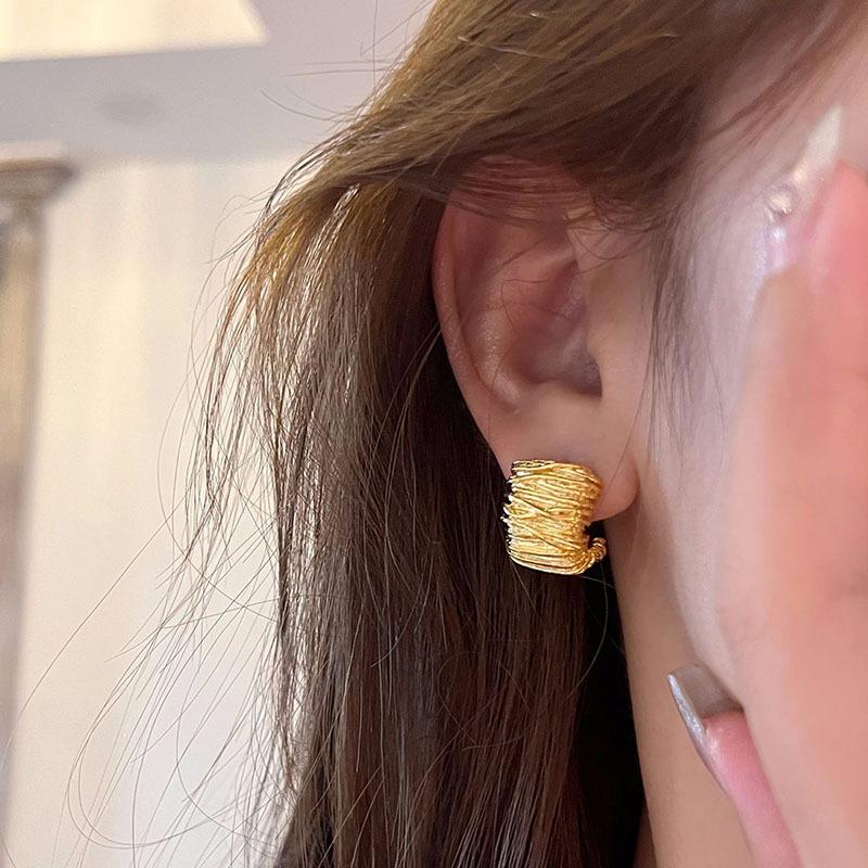 Grandi Orecchini a Perno in Metallo con Geometria Piegata per Donna Ragazza Coreano Amore Estetico Vita Quotidiana Gioielli Minimalisti