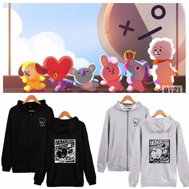 Sweatshirt Bts Reißverschluss Bt21 Bangtan Boys Tata Lässiges Sweatshirt Kpop Hoodie