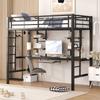 (=WX000123AAB) Estrutura de Cama de Metal, Cama de Ferro, Cama Suspensa com Secretária e Duas Estantes para Crianças, Adolescentes e Adultos, 90x200cm, Preto