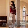 VICTORIA&VERA Women's Winter Christmas Red Color-Block Diamond Knit Sweater