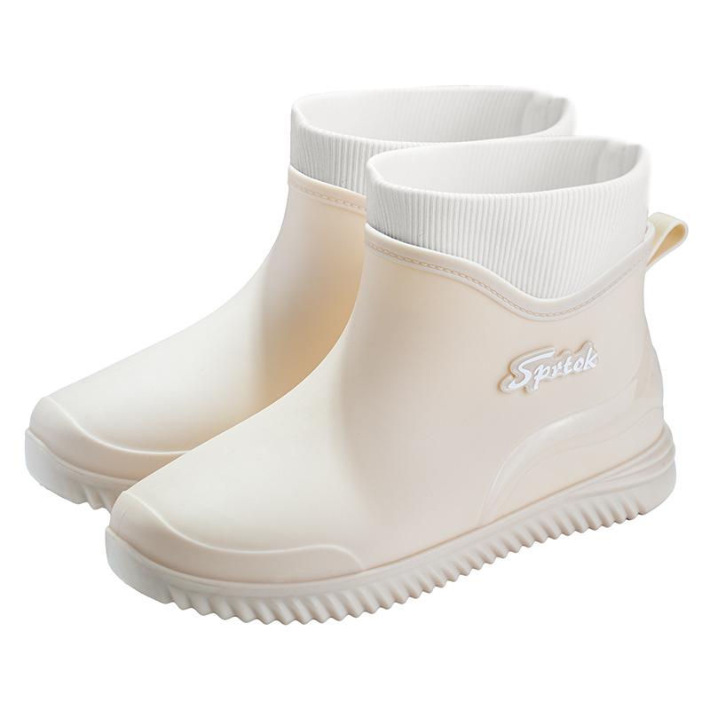 Fashion Short Tube Girls Rain Shoes Low Top Waterproof Shoes Kitchen Low Tube Rubber Shoes Car Wash Water Boots Plus Cotton Wool Rain Boots