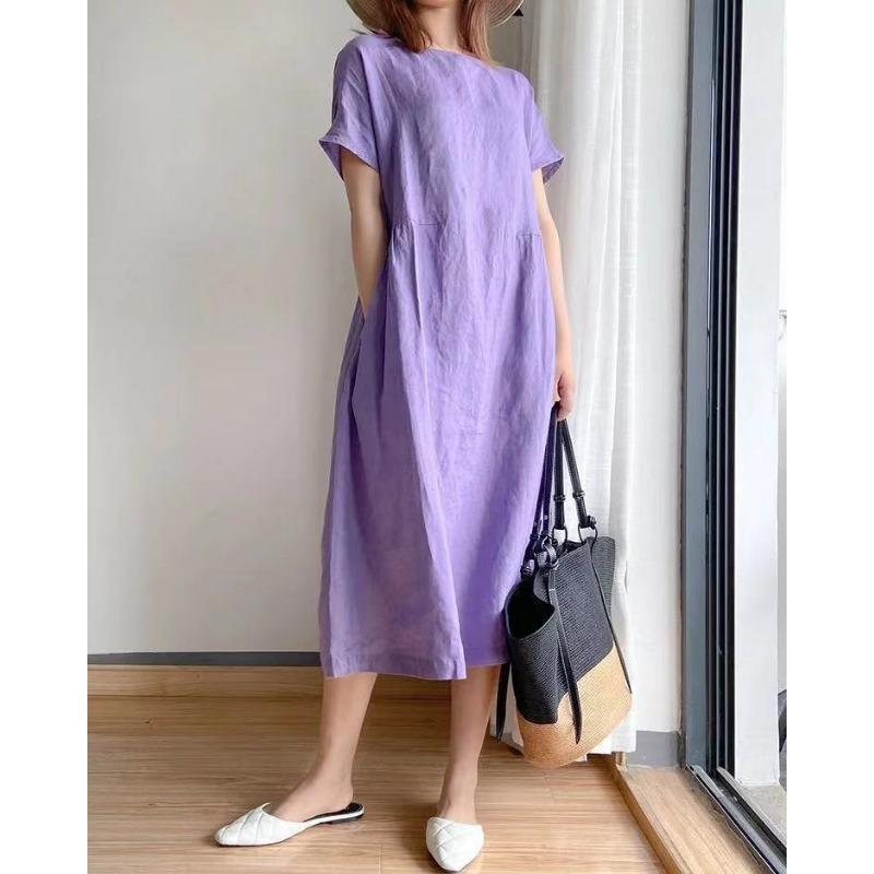

Pure cotton large size skirt new spring and summer solid color simple medium and long loose thin dress XXXL 145-160