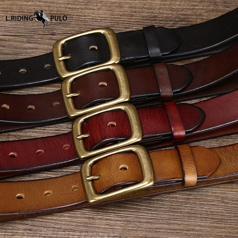 Retro High Quality Pure Cowhide Belt Men and Women Genuine Leather Korean Style Trendy Copper Buckle Casual Belt