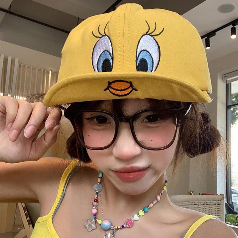 

Cui Di Cuier flip-brimmed peaked cap cute little yellow duck embroidered baseball cap female face small big head circumference tide M（56-58cm）