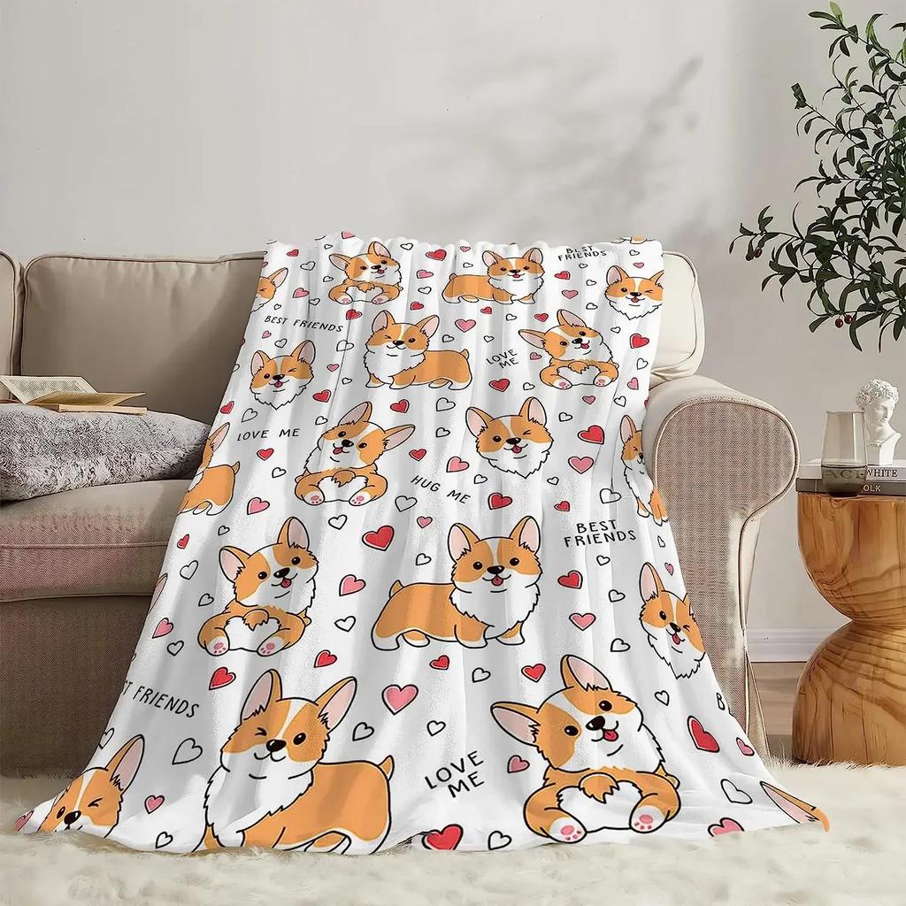 Corgi Decke Niedliches Haustier Hund Corgi Überwurfdecken Superweicher Flanell Gemütliches Cartoon-Muster Tiere Decke Warm Leicht