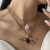 European and American medieval insect pearl pendant earrings ZA fashion personality creative retro diamond necklace
