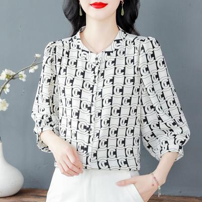 Women's New Style Spliced Round Neck Buttons Without Printing Fashionable Loose Versatile Casual Long-sleeved Shirts