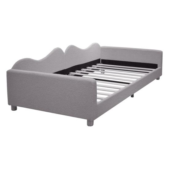 Children Bed Upholstered Bed 90x200cm, Frame Fabric Multifunctional Soft Bed with Backrest and Armrest, Sofa Bed Bed, Youth Bed Guest Bed Gray