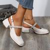 Women Sandals Thick Heel Square Toe Classic Female Mary Jane Shoes  New Design Elegant Shallow Single Shoes Patent Leather