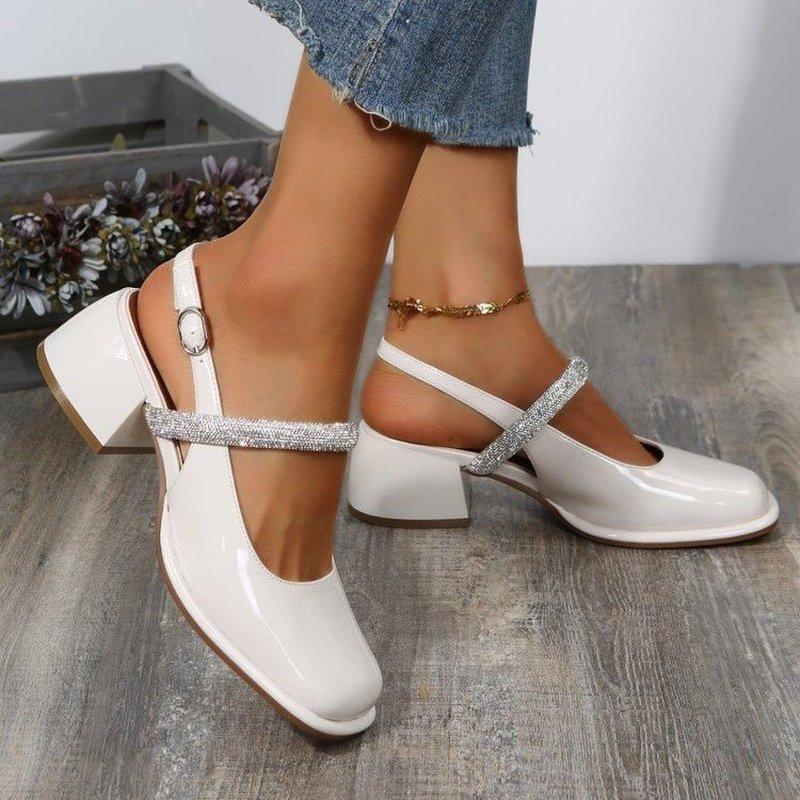 Women Sandals Thick Heel Square Toe Classic Female Mary Jane Shoes New Design Elegant Shallow Single Shoes Patent Leather