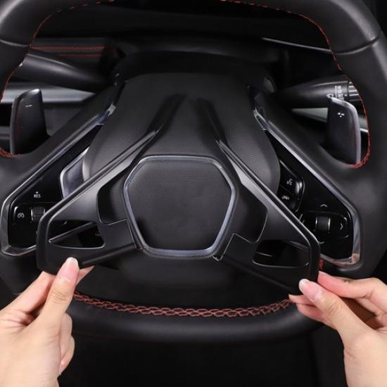 Matte Black Interior Steering Wheel Button Trim Cover For Corvette C8 1LT 20-25