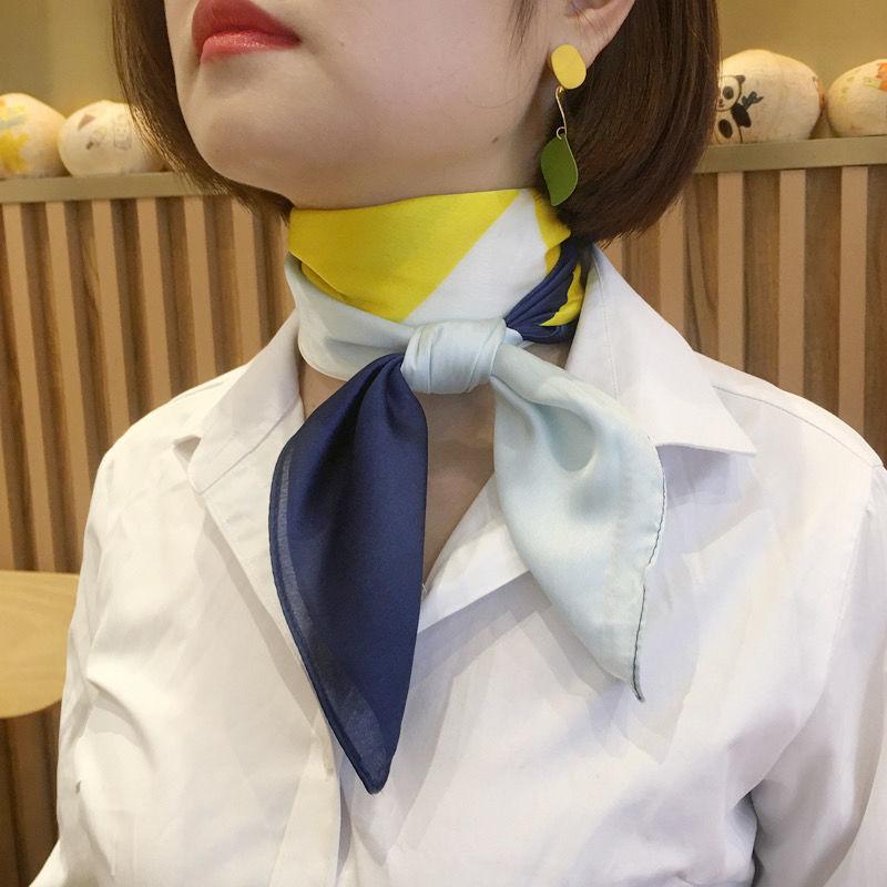 Women's Korean Small Square Silk Scarf: Spring/Autumn Career Decor Necktie All-match Scarf Lightweight Summer Neck Wrap with Sun Protection