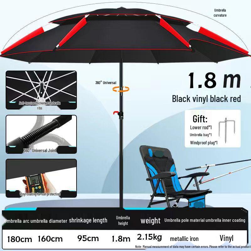2025 Stainless Steel Large Fishing Umbrella: Thickened Double Layer Sun Protection