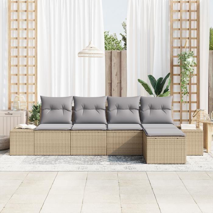 VidaXL Ensemble de canapés de jardin 5 pièces avec coussins beige en poly rotin 3347020