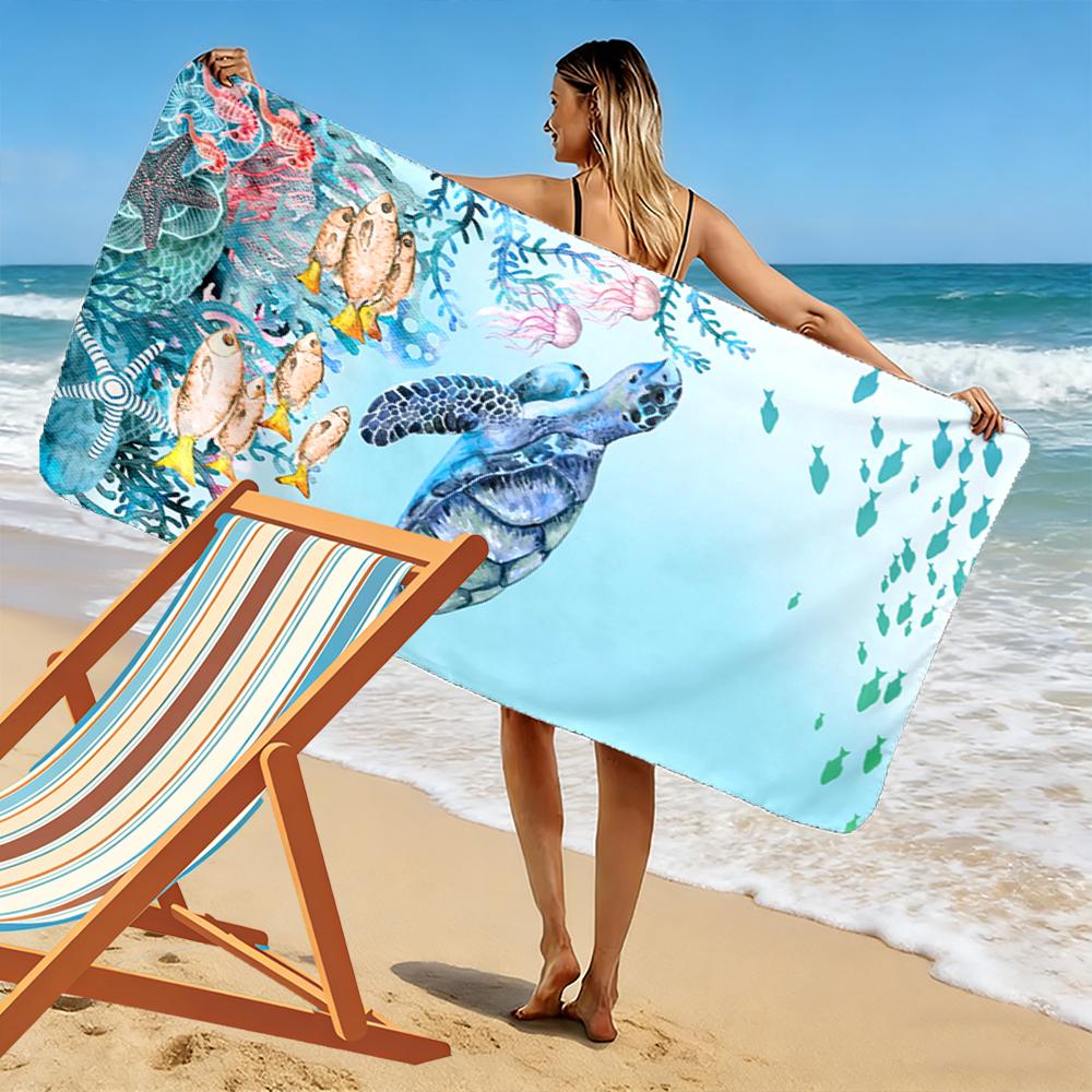 Sea Turtle and Coral Reef Design Beach Towel Beach towel quick-drying for travel outdoor sports jogging beach and swimming