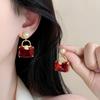 Crimson Pouch Square Pendant Earrings, Retro Fashion Earrings, Light Luxury and Noble Earrings