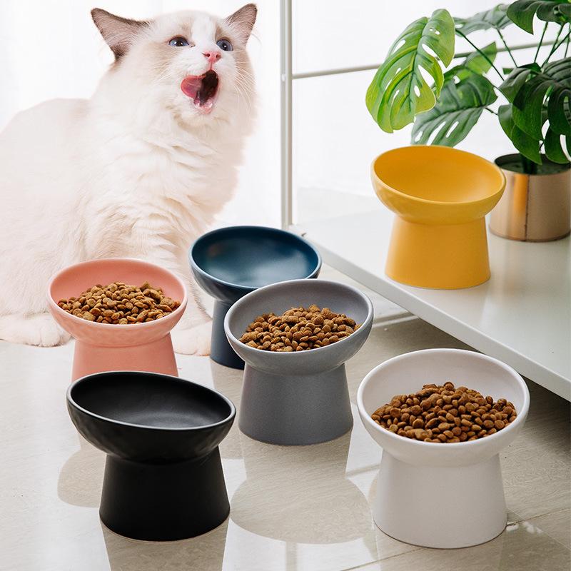Cat Nordic Style Food Water Bowls Pet Animal Ceramic Eating Dishes High Foot Raised Puppy Cats Matte Bowls Elevated Dog Bowls
