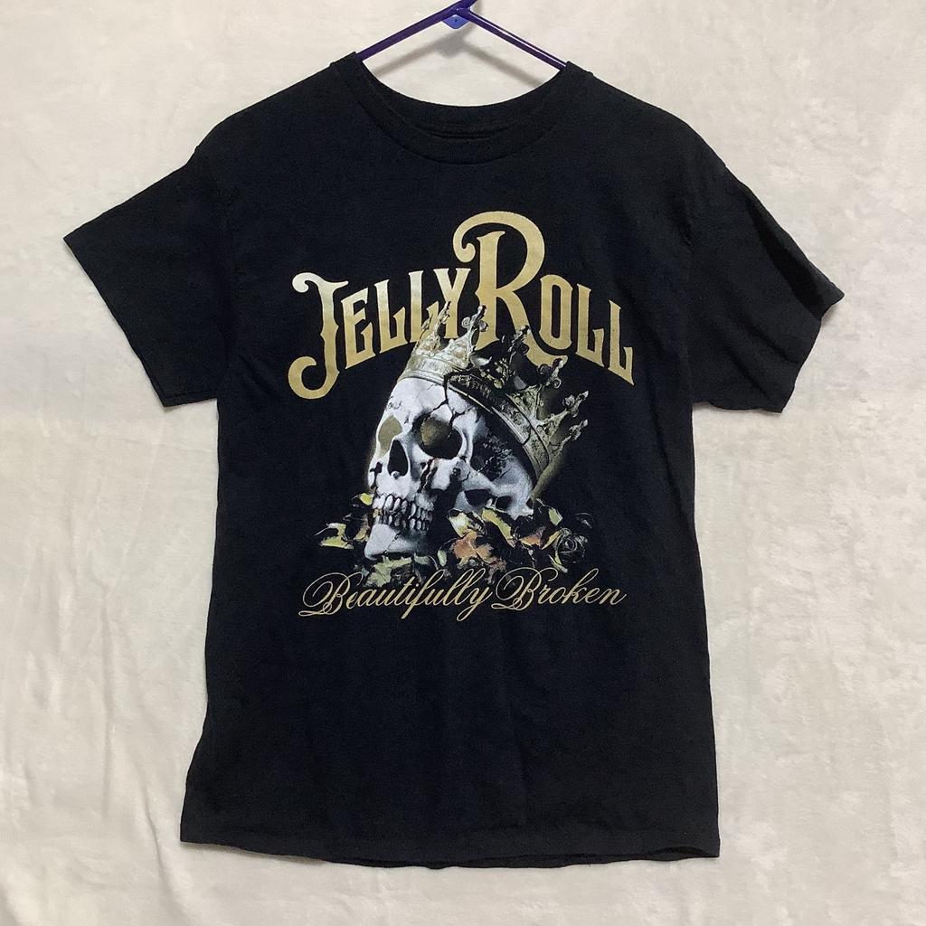 Jelly Roll Beautifully Broken Band Shirt - Size M Black Skull Crown Unisex T-Shirt