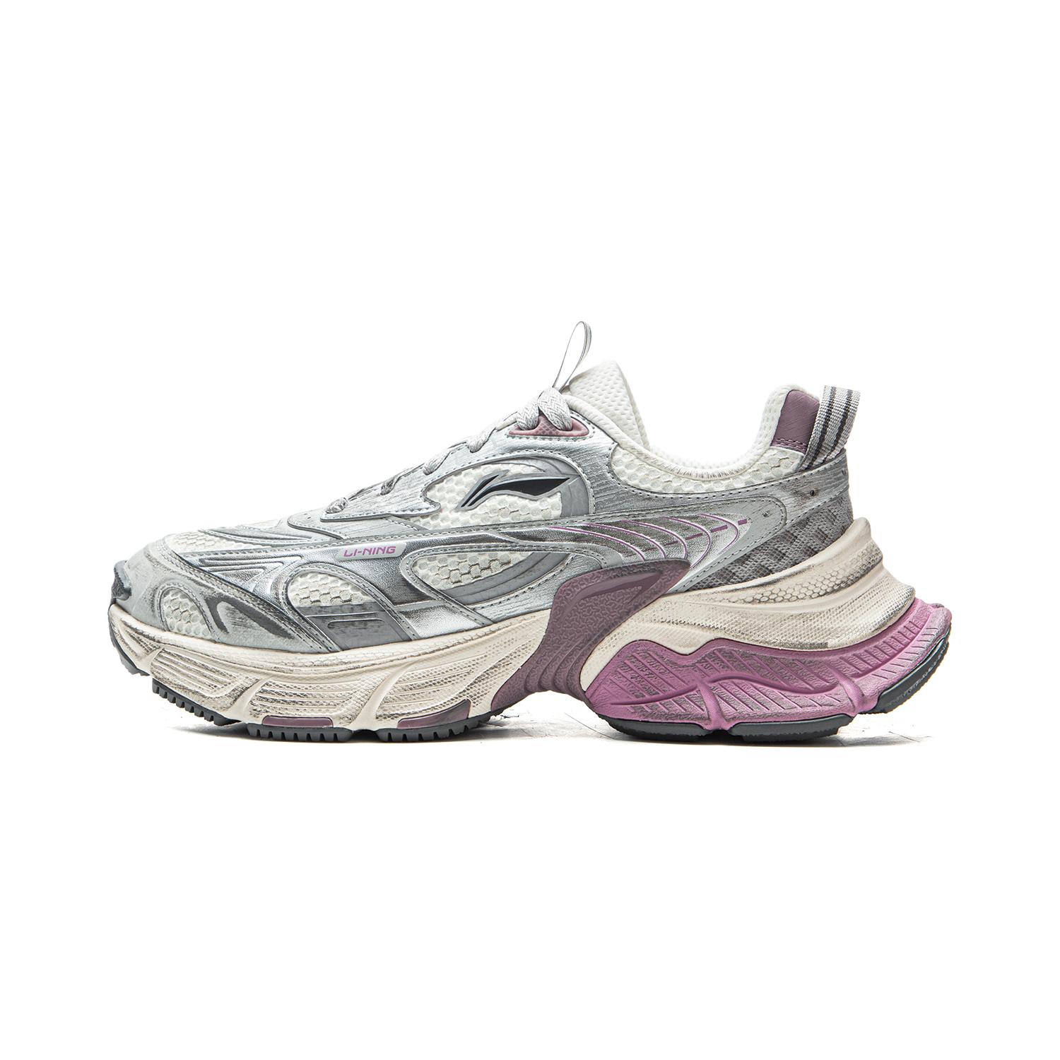 

New LiNing Star Cushioning Abrasion Resistant Breathable Low Top Chunky Sneakers Women s Ivory Silver AGCV354-2 39