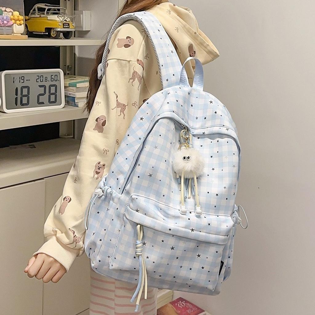 Schoolbag Cute Schoolbag Female Junior High School Mori Backpack Niche High Value Small Fresh Ins Plaid Light Multi-compartment Backpack