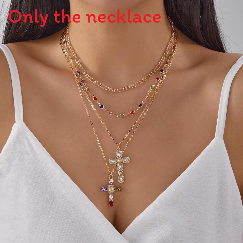 Многослойное Крестовое Ожерелье Для Женщин Подвеска Из Цинкового Сплава Летние Модные Украшения золотой