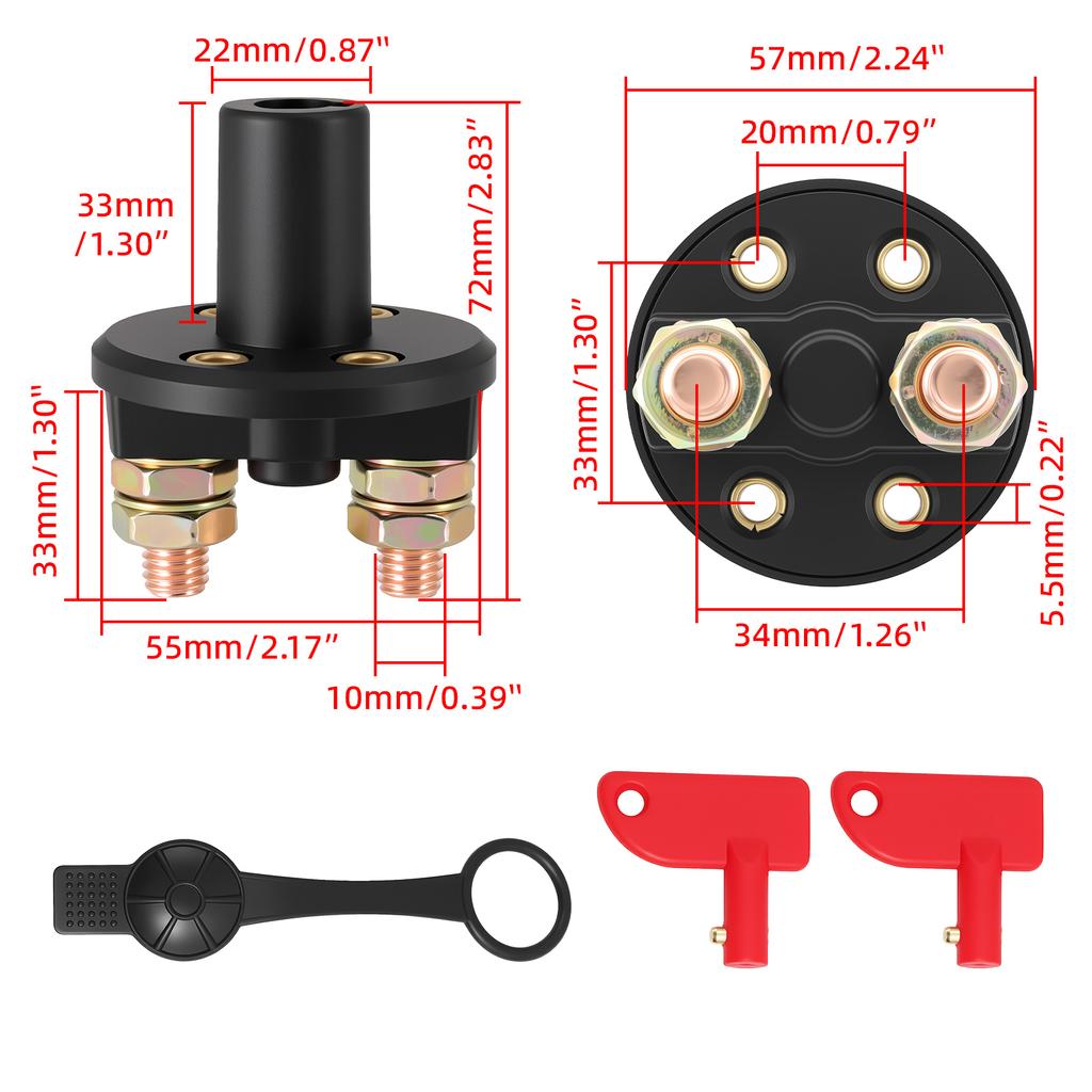 AD Car Power Switch 12V Main Cut Off Kill Switch Vehicle Modified Isolator Disconnector Red Key Cut Off Battery For Truck Boat