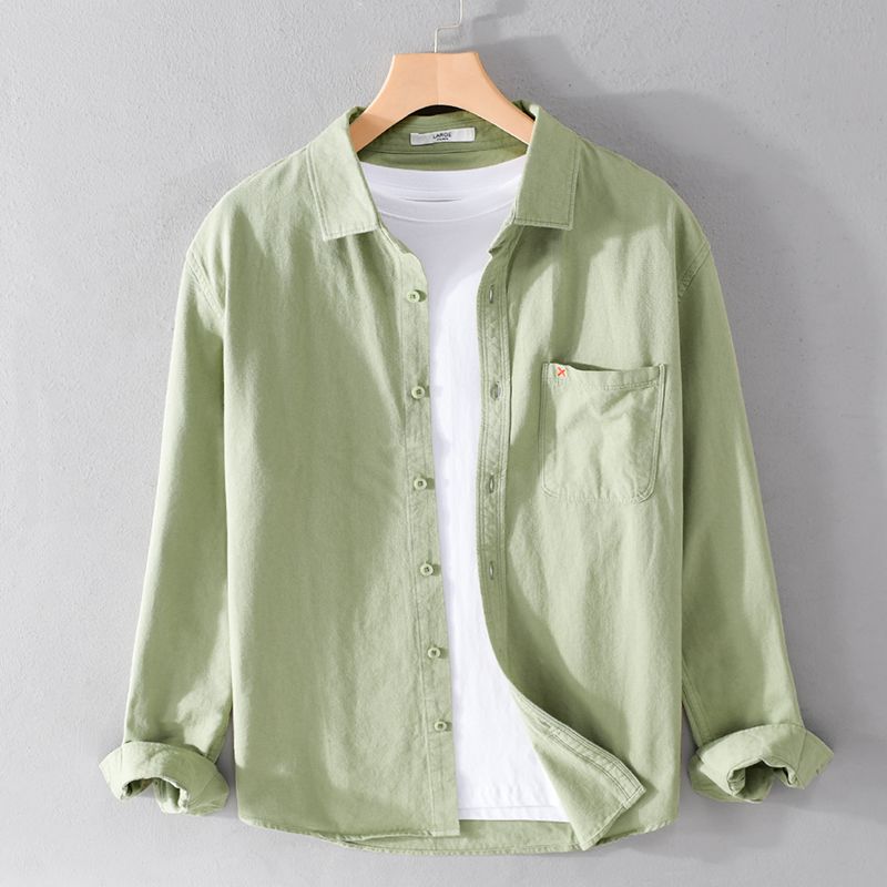 2025 New Spring and Autumn Simple Solid Color Lapel Men's Shirt Korean Casual Men's Long-sleeved Inch Jacket Men