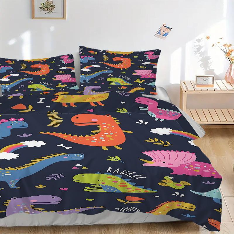 3pcs bedding set Dino Rainbow Includes 1 Comforter + 2 Pillowcases, Without Pillow Inserts, Soft Comfortable, Lightweight Breathable040