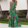 European & American Summer Print Casual Long Dress with Belt 2023