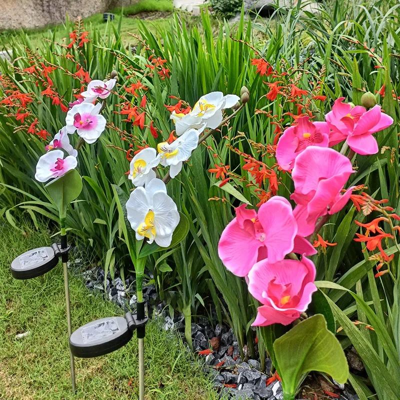 New Solar-powered Outdoor Lawn Lamp Courtyard Garden Decorative LED Lawn Ground Insert Lamp Simulated Phalaenopsis Flower Lights