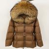 New women's winter real fox fur collar short hooded white duck down jacket women close waist and look thin