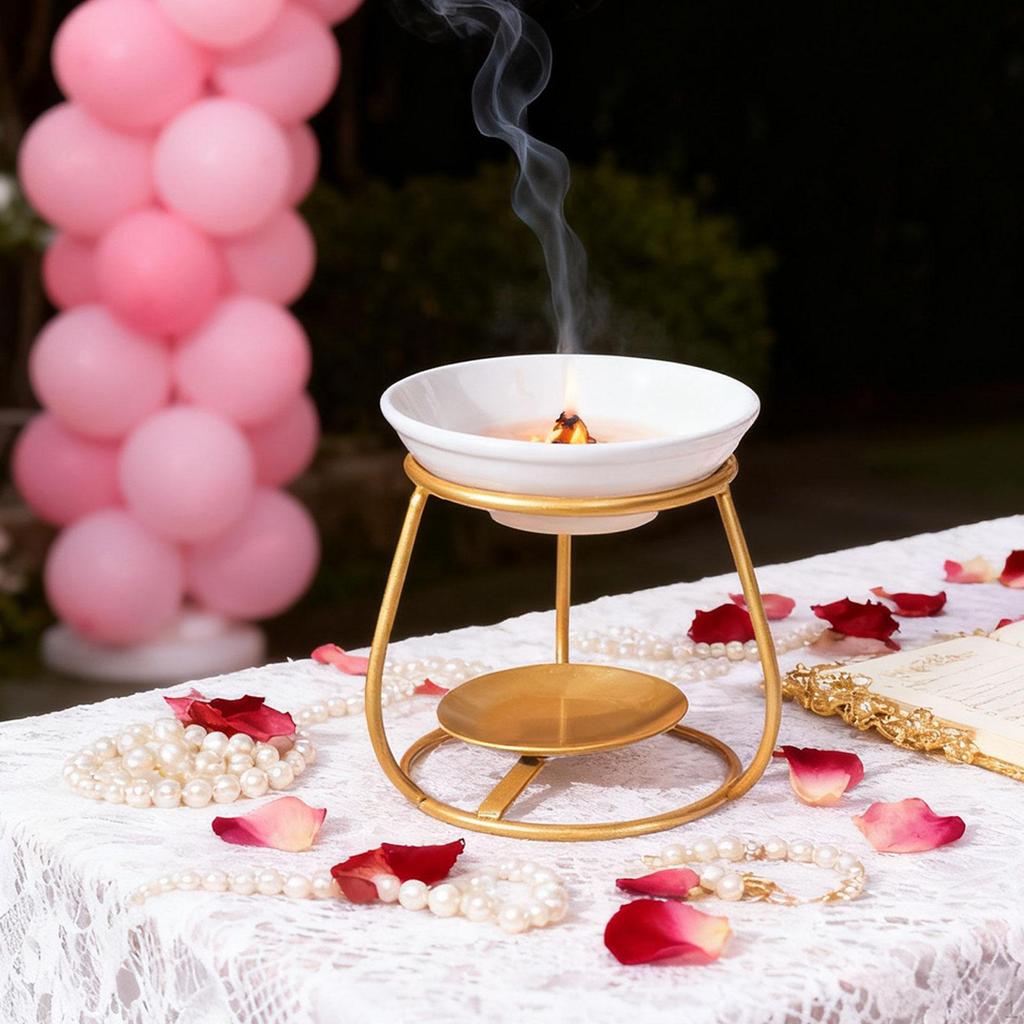 Ceramic Oil Melt Burner Censer Modern Portable Decorative Iron Frame for Living Room Bedroom