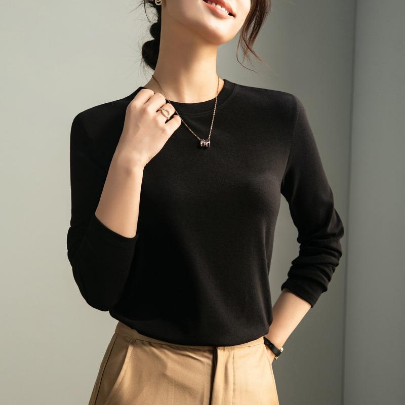 Crew neck wool t-shirt women's autumn inner bottoming shirt new early autumn thin long-sleeved temperament top women
